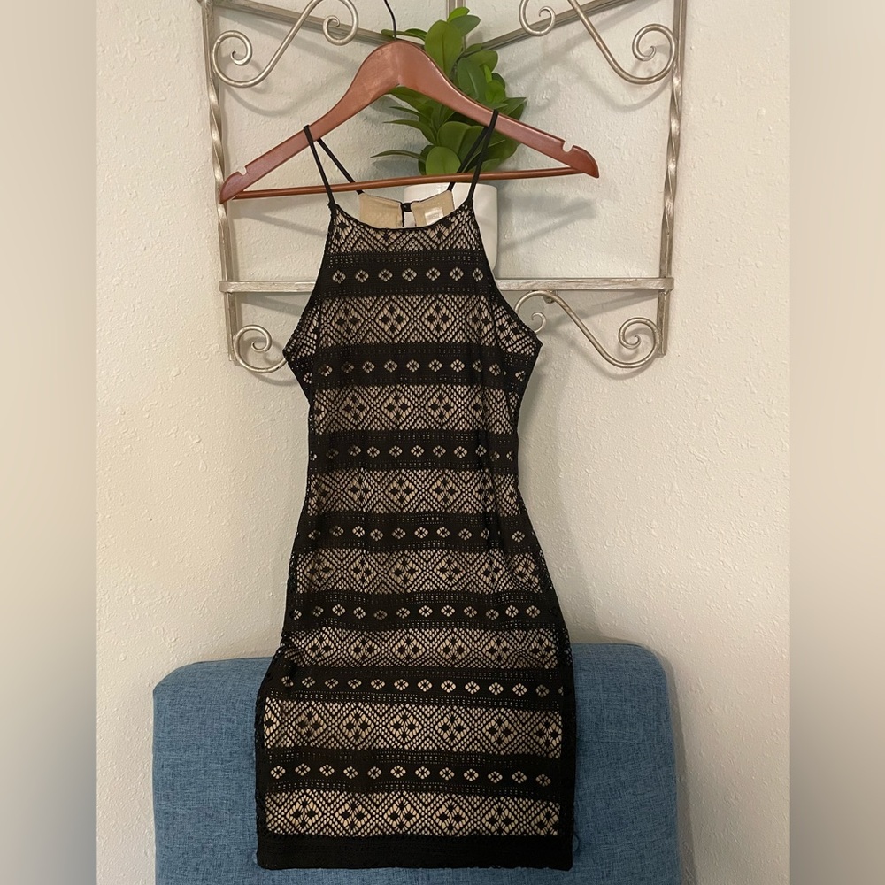 Black Crochet Halter Mini Dress
